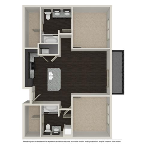 2 Bed 2 Bath 1003 -to 1221 SQ.FT. floor plan