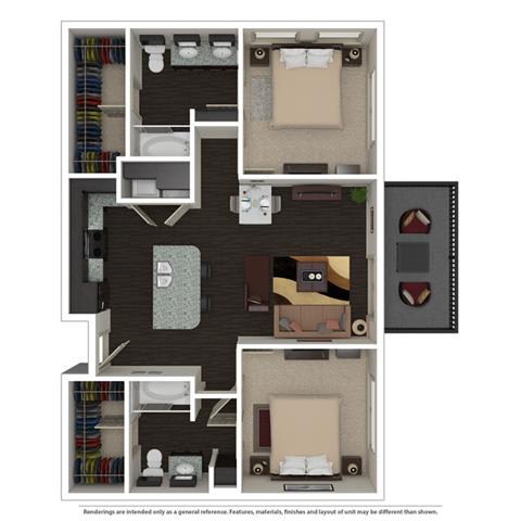 2 Bed 2 Bath 1003 -to 1221 SQ.FT. floor plan