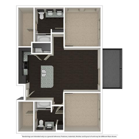 2 Bed 2 Bath 1003 -to 1221 SQ.FT. floor plan