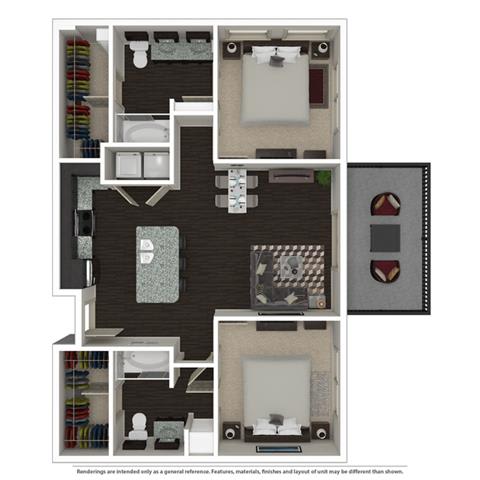 2 Bed 2 Bath 1003 -to 1221 SQ.FT. floor plan