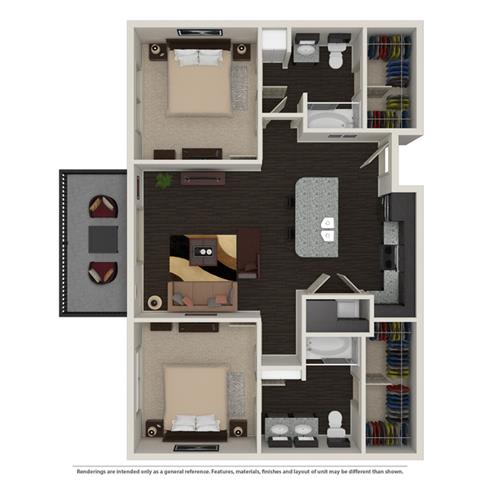 2 Bed 2 Bath 1003 -to 1221 SQ.FT. floor plan