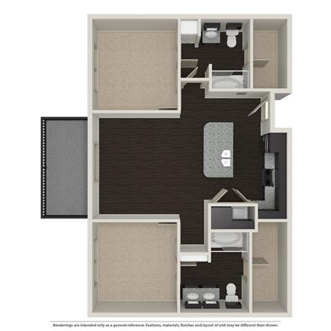 2 Bed 2 Bath 1003 -to 1221 SQ.FT. floor plan