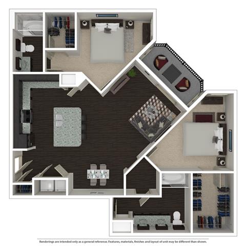2 Bed 2 Bath 1003 -to 1221 SQ.FT. floor plan