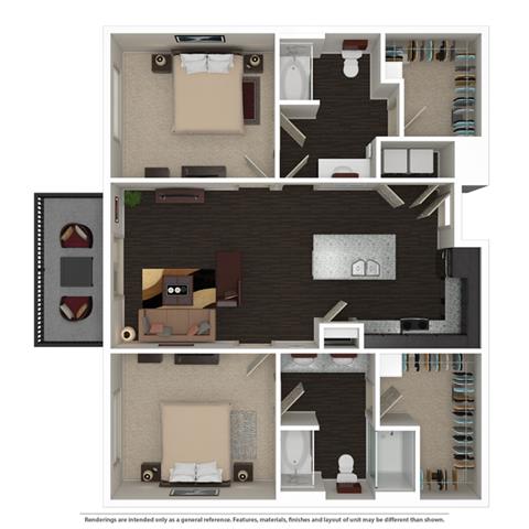 2 Bed 2 Bath 1003 -to 1221 SQ.FT. floor plan