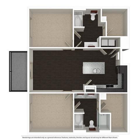 2 Bed 2 Bath 1003 -to 1221 SQ.FT. floor plan