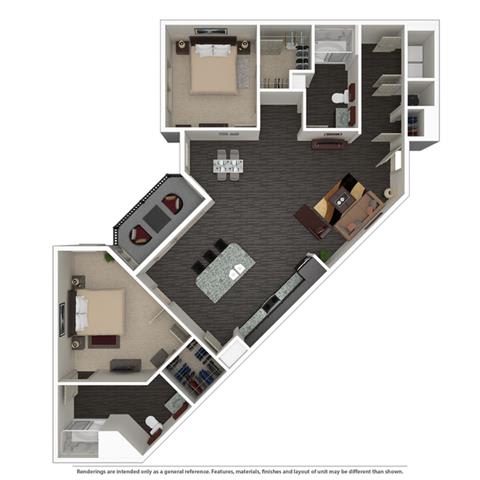 2 Bed 2 Bath 1003 -to 1221 SQ.FT. floor plan