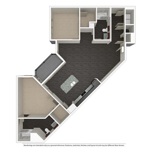 2 Bed 2 Bath 1003 -to 1221 SQ.FT. floor plan