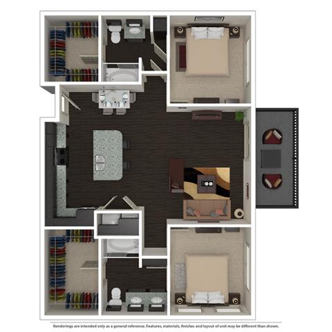 2 Bed 2 Bath 1003 -to 1221 SQ.FT. floor plan