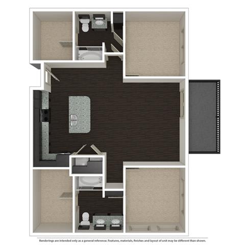 2 Bed 2 Bath 1003 -to 1221 SQ.FT. floor plan