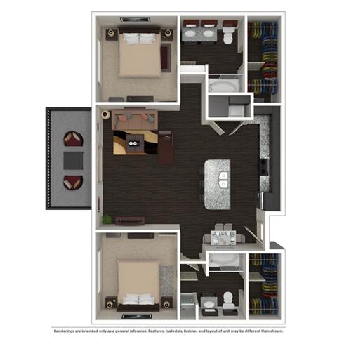 2 Bed 2 Bath 1003 -to 1221 SQ.FT. floor plan