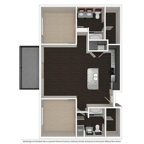 2 Bed 2 Bath 1003 -to 1221 SQ.FT. floor plan