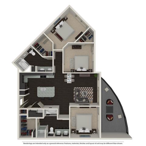 3 Bed 2 bath 1313 -to 1422 SQ.FT. floor plan