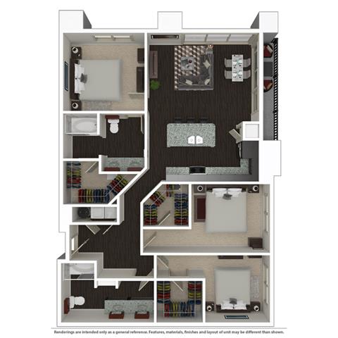 3 Bed 2 bath 1313 -to 1422 SQ.FT. floor plan