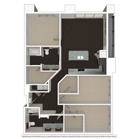 3 Bed 2 bath 1313 -to 1422 SQ.FT. floor plan