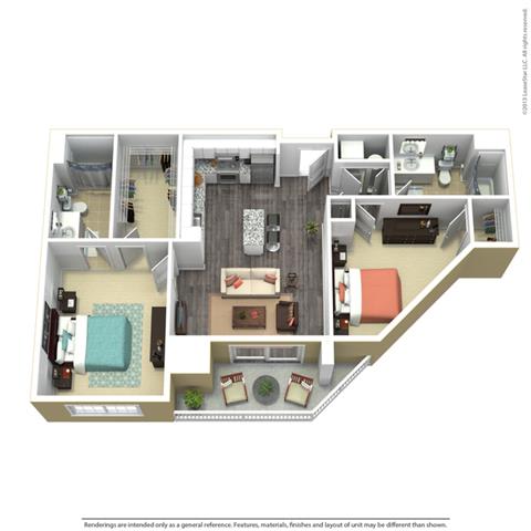2 Bed - 2 Bath, 1045 sq ft, B1 FloorPlan