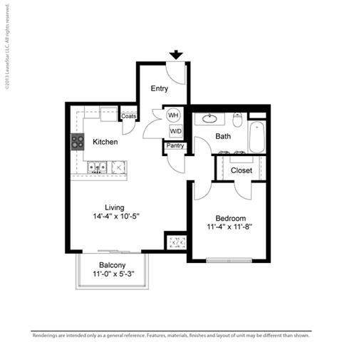 1 Bed, 1 Bath, 763 sq. ft. A3