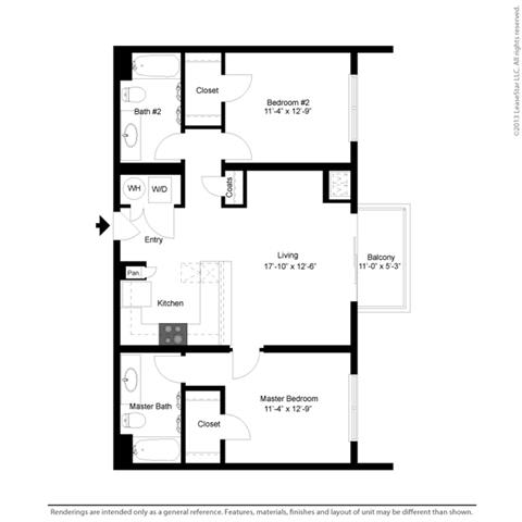2 Bed, 2 Bath, 1039 sq. ft. B3