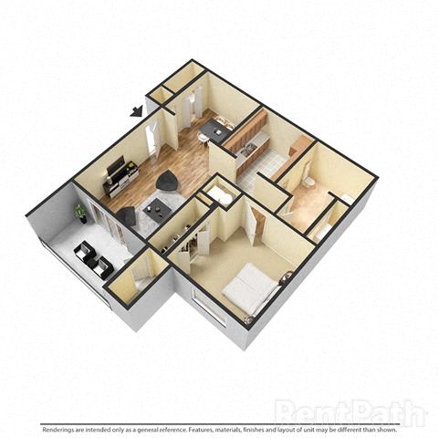 1 Bedroom, 1 Bath Floor Plan 1 Bedroom, 1 Bath Floor Plan at Creekside Square Apartments, Indianapolis, 46254