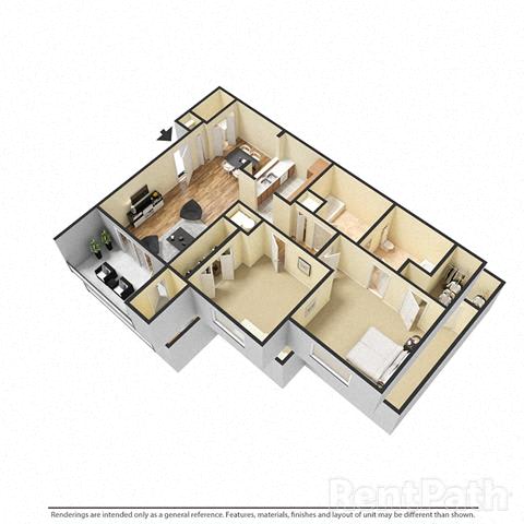 2 Bedroom, 1.5 Bath Floor Plan 2 Bedroom, 1.5 Bath Floor Plan at Creekside Square Apartments, Indiana, 46254