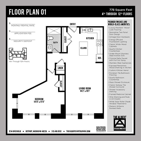 Floor Plan  1 Bedroom 1 Bath - A1