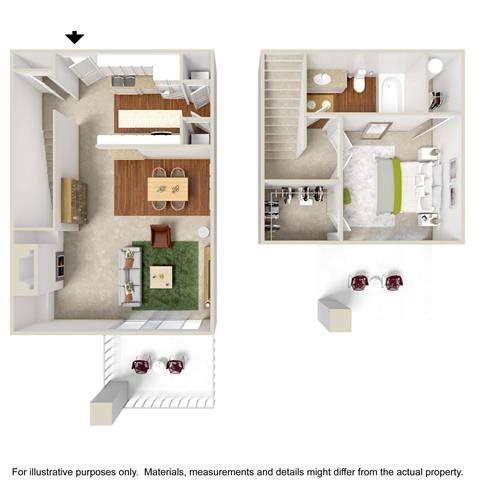1 Bed 1 Bath Townhome Floor Plan at Haven at Charbonneau, Wilsonville, OR, 97070
