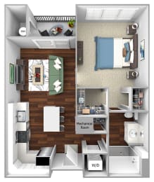 A4 - 1 Bed - 1 Bath - The Airdrie at Paoli Station - 3D Floor Plan