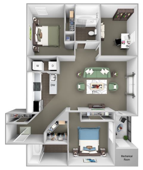 Hampshire Green Apartments - B8 (Glenmore) - 2 bedroom - 2 bath - den - 3D