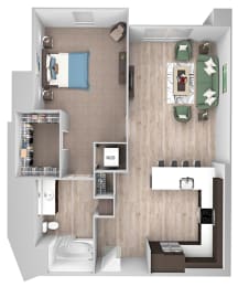 Floor Plan  La Via - A09 - 1 bedroom - 1 bath - 3D floor plan