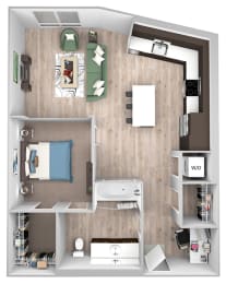 Floor Plan  La Via - A01g - studio - 1 bath - 3D floor plan