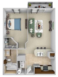 Monterra Las Colinas - A2 Lower Level - 1 bedroom - 1 bath - 3D