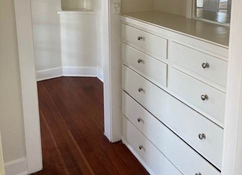 Built-in dresser and shelves at The Western at Rosewood Apartments in Los Angeles, California.