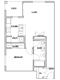 1 Bed 1 Bath Standard Apartment 1st Floor Layout at 5100 Summit Apartments