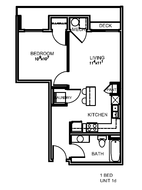 3d floor plan of the 1 bed 1 bath apartment for rent at The Lotus Apartments in Salt Lake City, Utah
