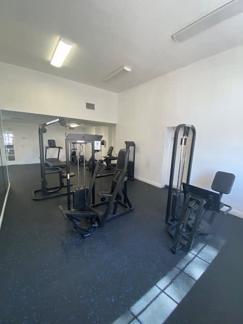 a gym with a lot of exercise equipment in it