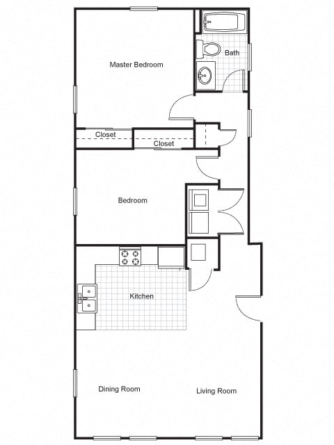 2 Bedroom 1 Bath 2D Floorplan, Harmony Oaks Apartments, New Orleans, LA