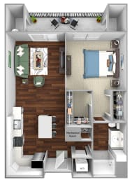 A7 - 1 Bed - 1 Bath - The Airdrie at Paoli Station - 3D Floor Plan