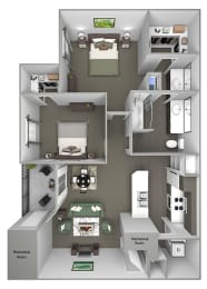 Grand Centennial Floor Plan B1 The Cimarron - 2 bedrooms 1 bath - 3D