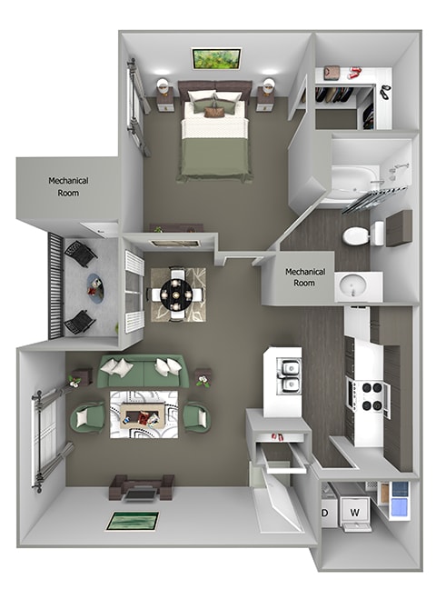 Grand Centennial Floor Plan A1 Eagle's Nest - 1 bedroom 1 bath - 3D