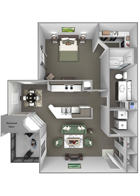 Grand Centennial Floor Plan A3 The Telluride - 1 bedroom 1 bath - 3D