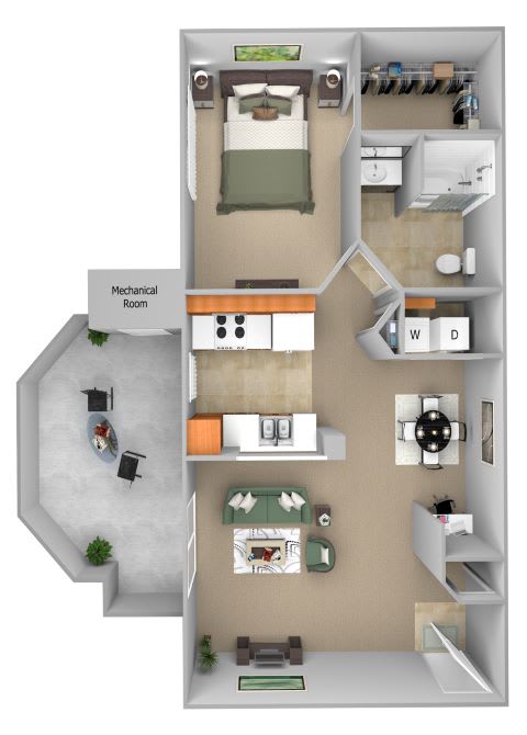 Barton Vineyard - A2 (Provence) - 1 bedroom and 1 bath - 3D