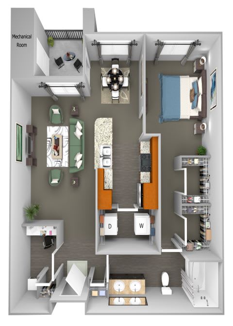 Acadia at Cornerstar - A2 (Orion) - 1 bedroom and 1 bath - 3D