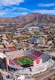 Aerial view of a football stadium at Barbara Worth Apartments, Salt Lake City, Utah