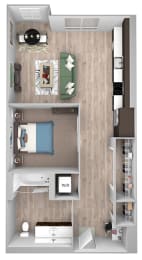 Floor Plan  La Via - A01c - studio - 1 bath - 3D floor plan