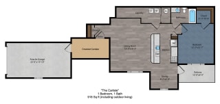 1 bed 1 bath floor plan F at The Flats on Houk, Delaware, 43015