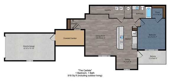 1 bed 1 bath floor plan F at The Flats on Houk, Delaware, 43015