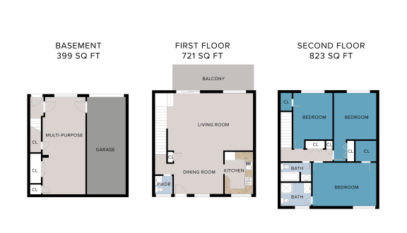 3 bedroom 2.5 bathroom floor plan F at Greenwich Place, Connecticut, 06830