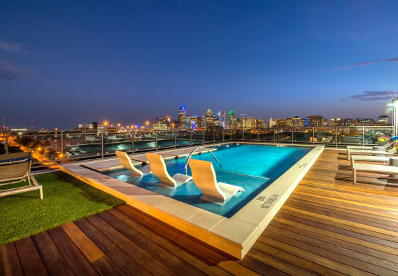 Rooftop pool facing downtown Dallas