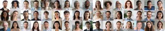 a collage of portraits of men and women with facial expressions