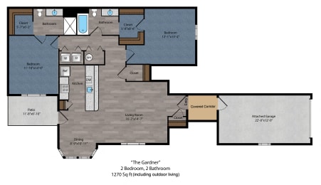 2 bed 2 bath floor plan E at The Flats on Houk, Ohio