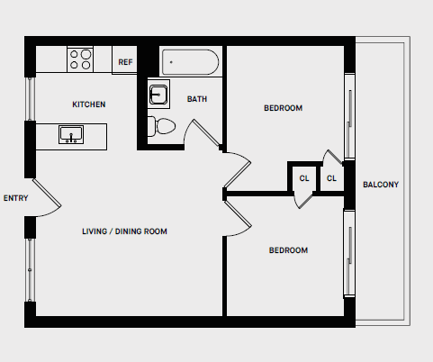 Floor Plan  2 Bed 1 Bath